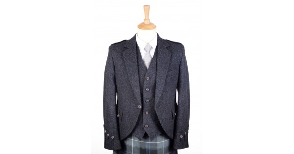 Kilt Society Men Scottish Braemar Grey Tweed Kilt Jacket & Waistcoat 